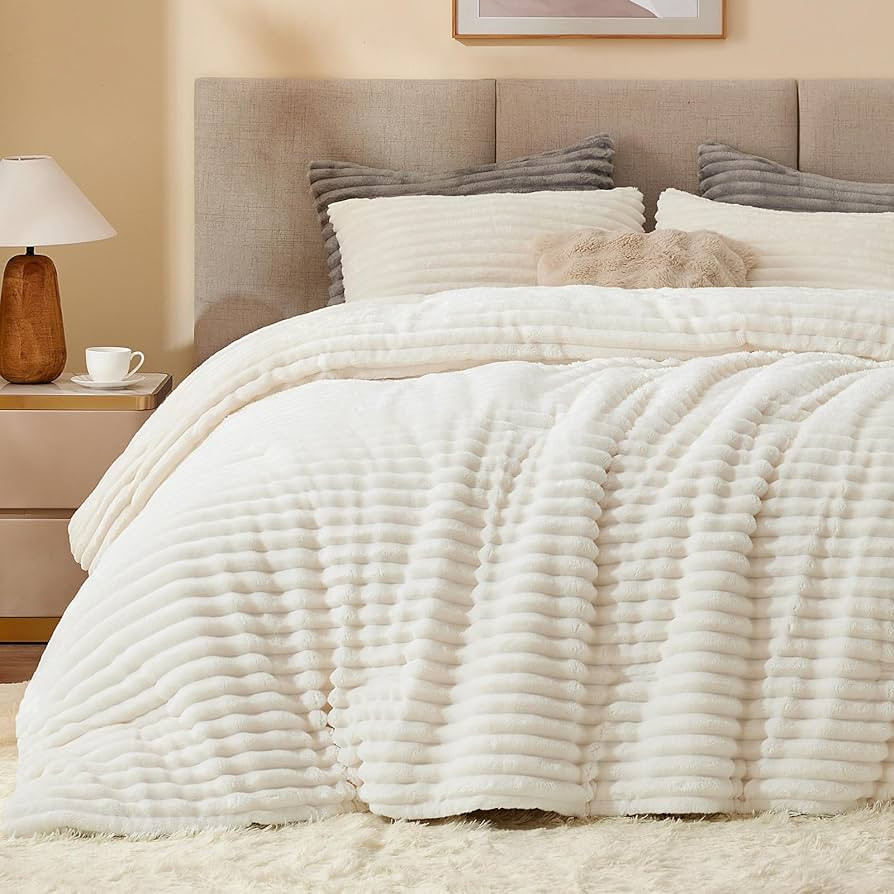 BEDELITE Fleece California King Comforter Set -Super Soft & Warm Fluffy White Bedding, Luxury Fuz... | Amazon (US)