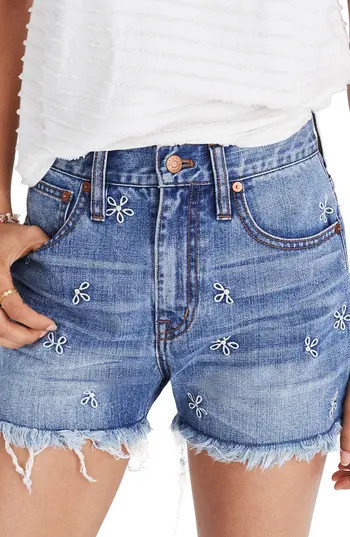 Women's Madewell Perfect Daisy Embroidered High Waist Denim Shorts | Nordstrom