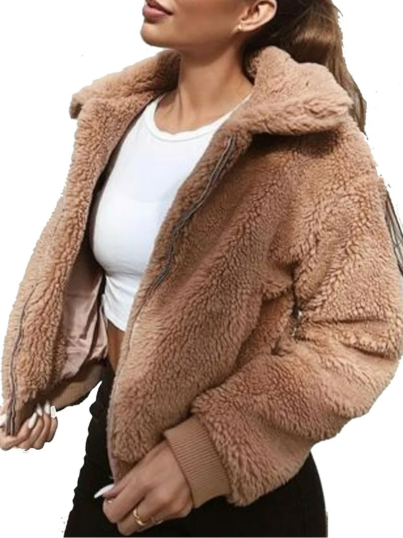 Sunisery Womens Thick Warm Teddy Bear Pocket Fleece Jacket Coat Zip Up Outwear Overcoat | Walmart (US)