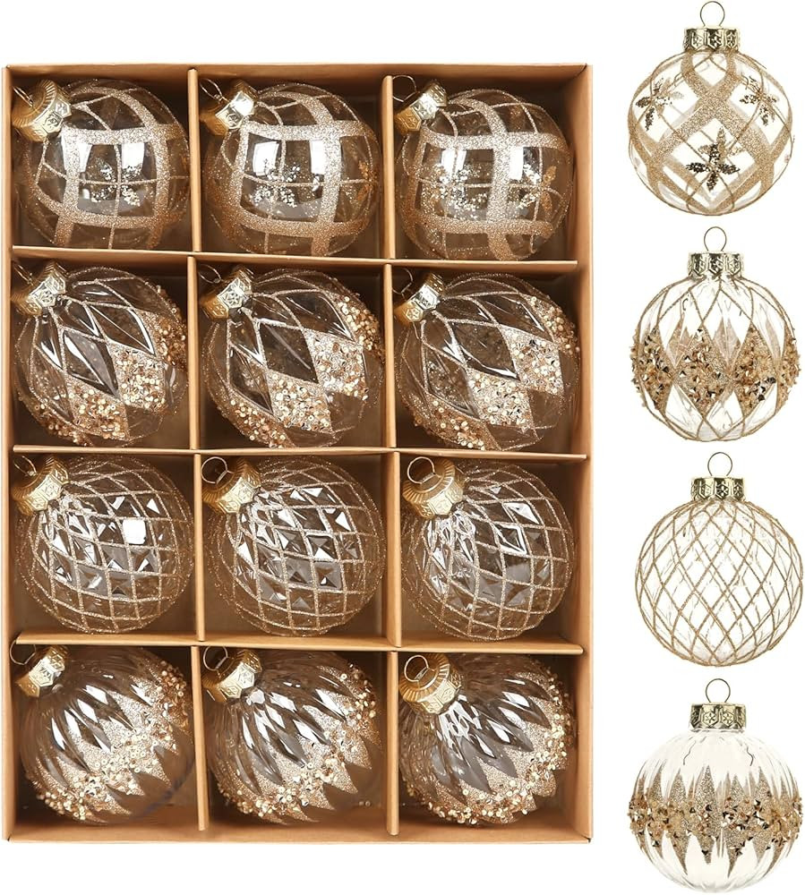 12 PCS Champagne Christmas Ornaments, 80mm/3.15 Inches Clear Christmas Decorations Large Shatterp... | Amazon (US)