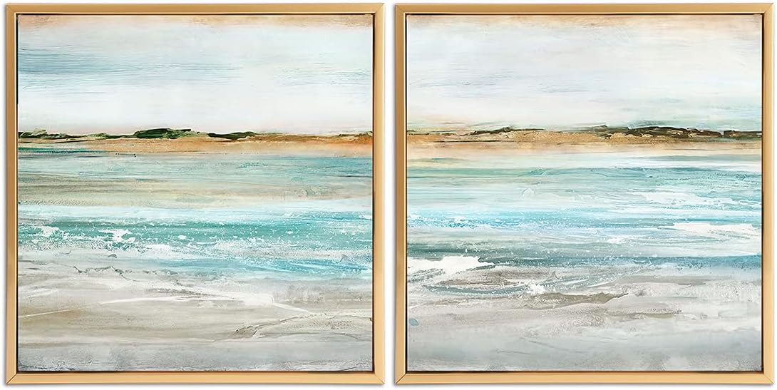 Gardenia Art Abstract Wall Art Linen Canvas Prints Beach Landscape Pictures Gold Framed Painting ... | Amazon (US)