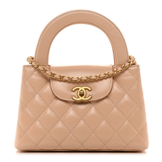 CHANEL Shiny Aged Calfskin Quilted Nano Kelly Shopper Beige | FASHIONPHILE (US)