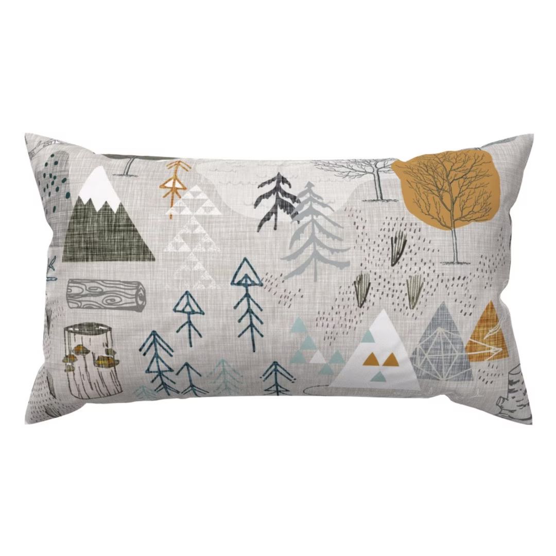 Outdoor Adventure Accent Pillow - Max's Map Grey by nouveau_bohemian - Woodland Forest Rectangle ... | Etsy (US)