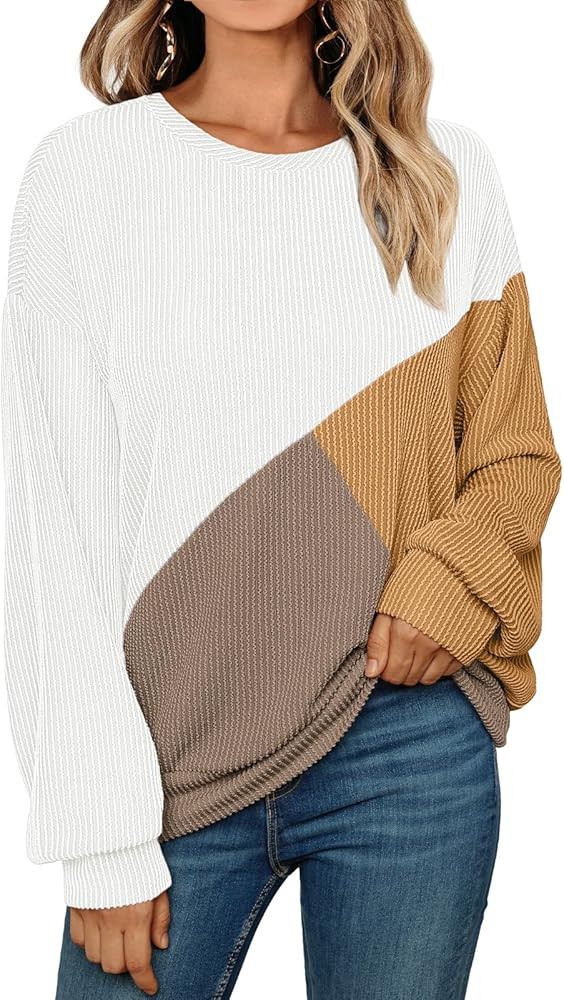 AUTOMET Womens Color Block Long Sleeve Top Crewneck Shirt 2024 | Amazon (US)