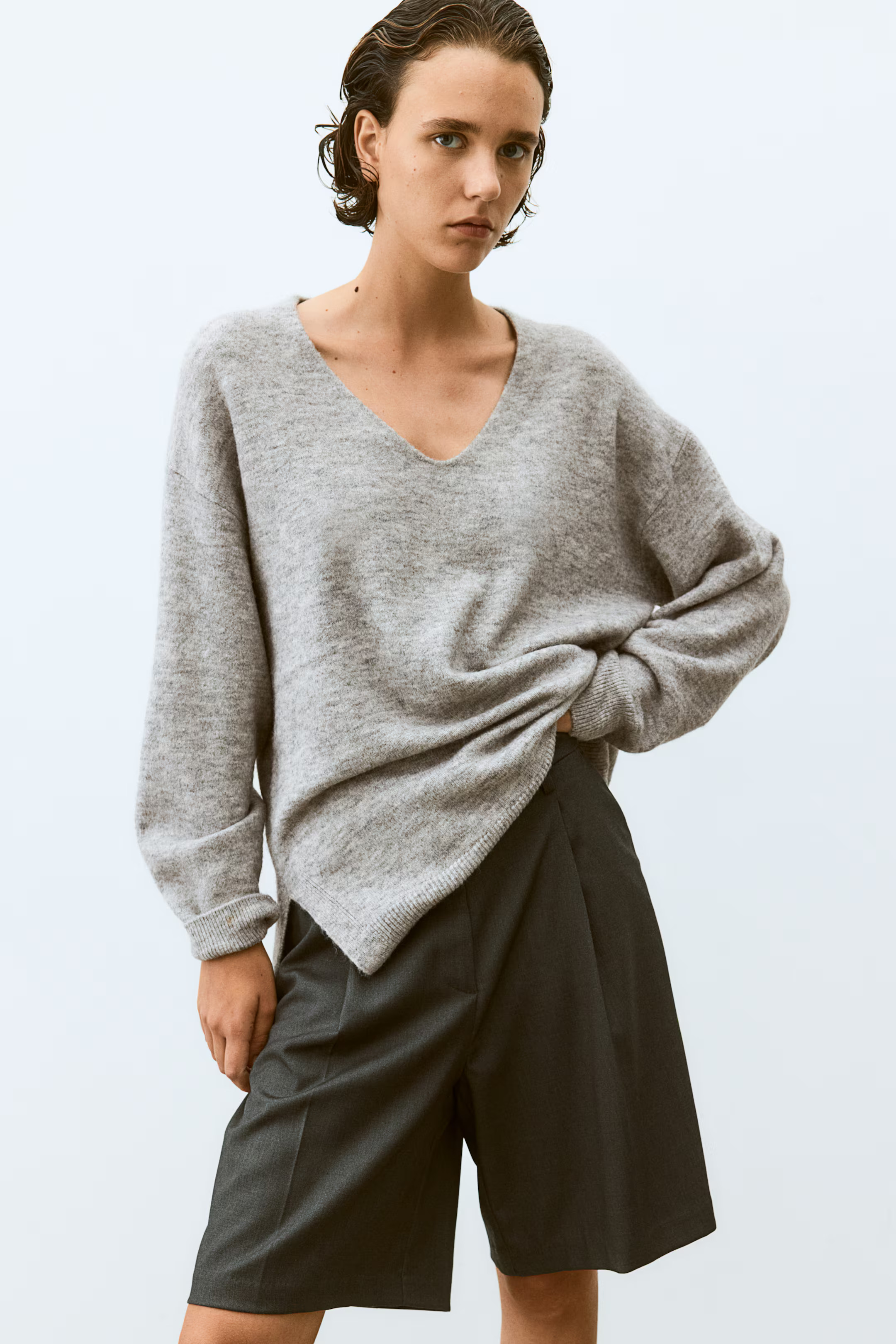 Oversized Sweater - Gray melange - Ladies | H&M US | H&M (US + CA)