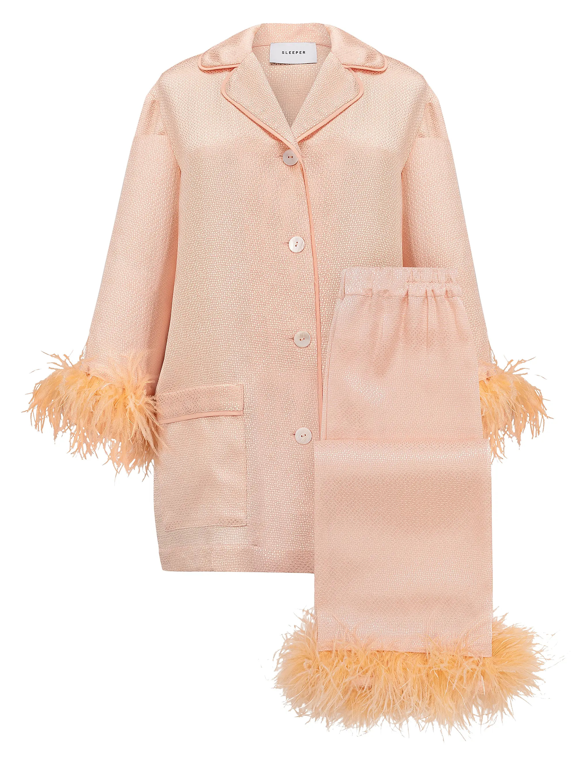 Party Feather-Trim Long-Sleeve Pajama Set | Saks Fifth Avenue