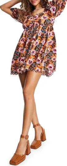 Topshop Floral Puff Sleeve Cotton Minidress | Nordstrom | Nordstrom