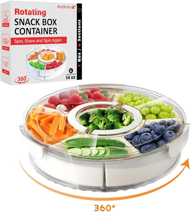 Rotating Snack Box Container - Medium Divided Serving Tray with Lid - Snack Spinner for Kids -Pie... | Amazon (US)