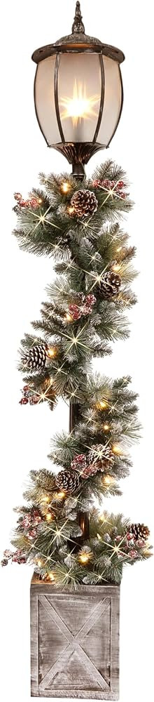 Puleo International 7 Foot Pre-Lit Christmas Lamp Post with Decorated Garland and 50 Fabric, Warm... | Amazon (US)