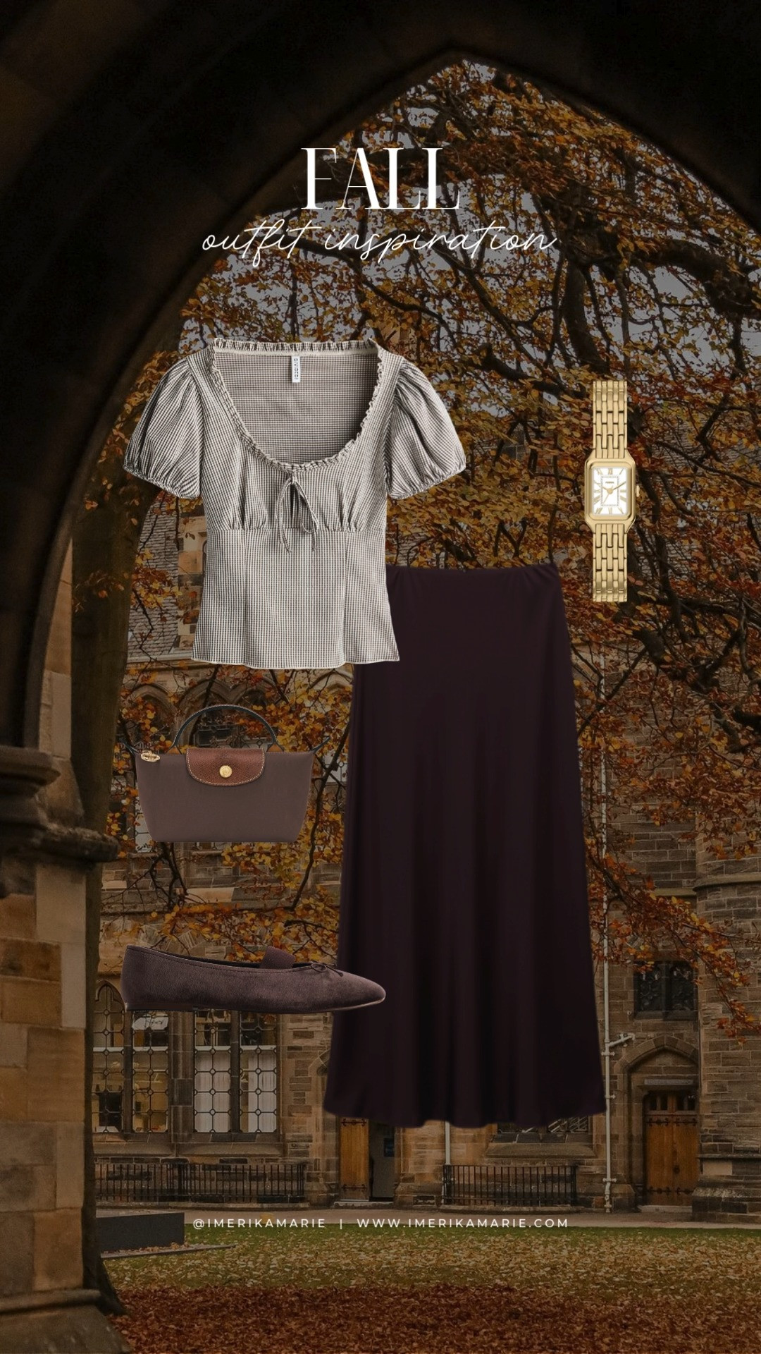 Fall Outfit 🍂

Outfit Details:

- H&M Puff-Sleeved Tie-Detail Blouse
- Quince 100% Washable Silk Skirt
- Longchamp Le Pliage Cosmetics Case
- Amazon Gold Watch
- H&M Ballet Flats 

 #LTKootd #LTKSeasonal #LTKPetite