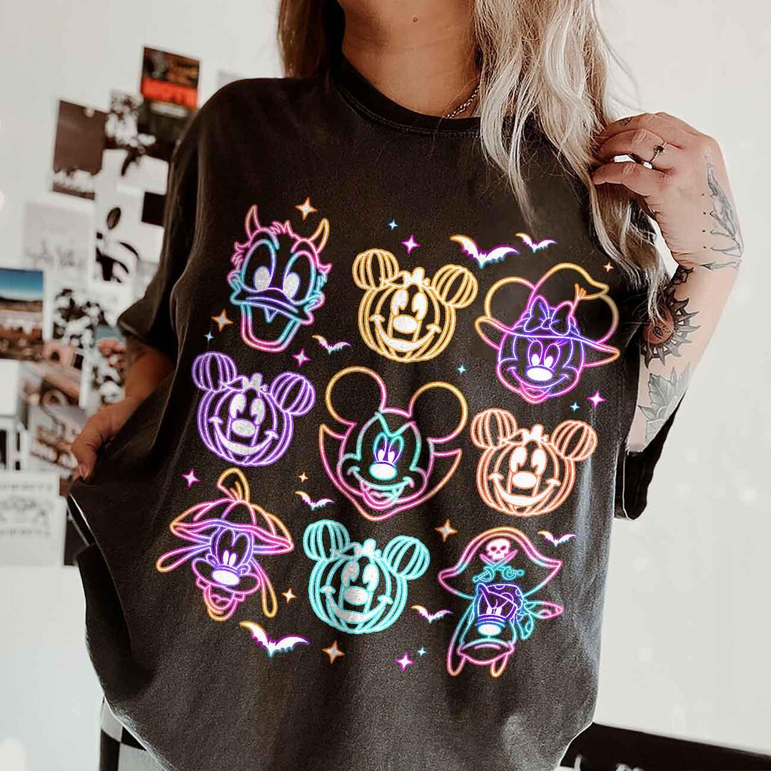 Neon Comfort Color Spooky Mickey and Friends Halloween Shirts, Mickey's Not so Scary Shirts, Disn... | Etsy (US)
