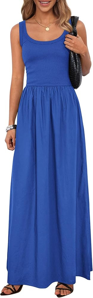 PRETTYGARDEN Womens Summer Casual Scoop Neck Sleeveless Long Dresses Tank Top Patchwork Aline Swi... | Amazon (US)