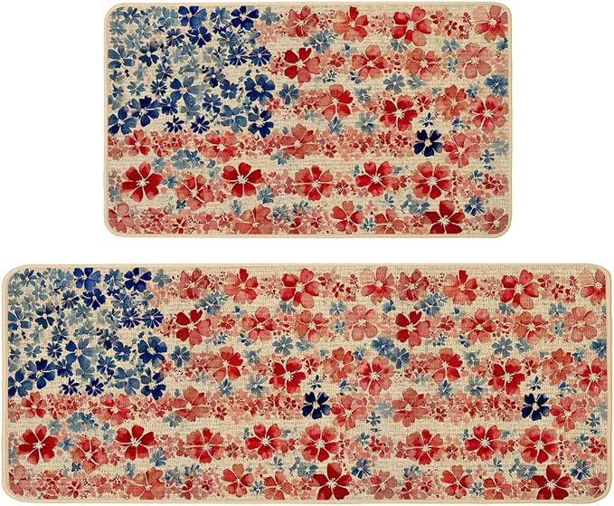 Amazon.com: Baccessor Patriotic Kitchen Rugs Set of 2, Memorial Day 4th of July Independence Day ... | Amazon (US)