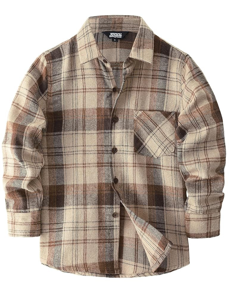 JOGAL Boys Plaid Shirt Long Sleeve Kids Button Down Shirts with Pocket for 6-14 Years | Amazon (US)