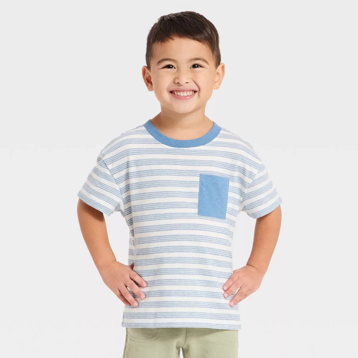 Toddler Boys' Short Sleeve Textured Striped Oversized T-Shirt - Cat & Jack™ Blue 2T | Target