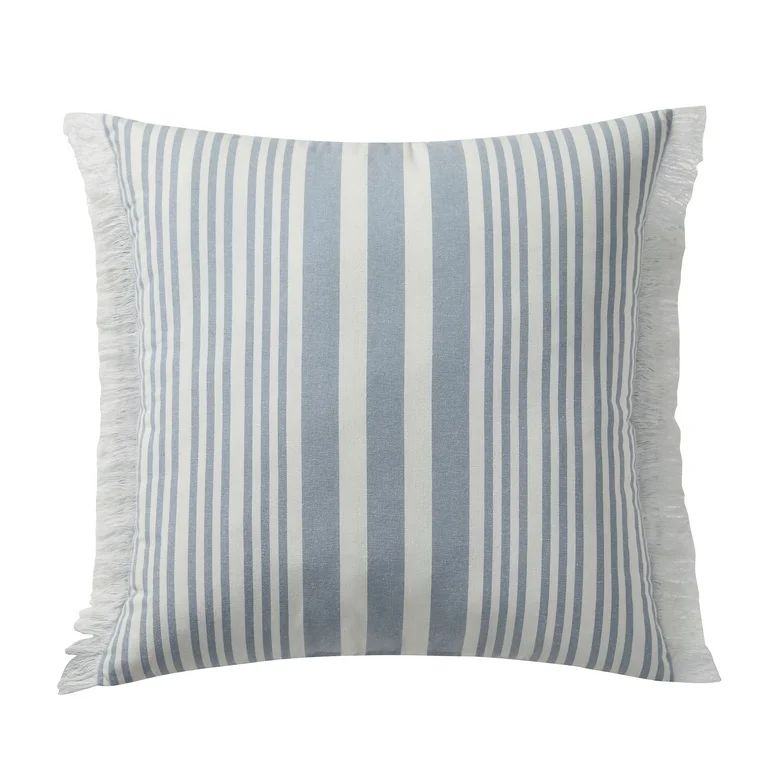 My Texas House 22" x 22" Ivory/Blue Meera Floral Fringe Cotton Decorative Pillow | Walmart (US)