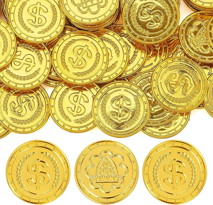 JOYIN 100 PCS Plastic Fake Gold Coins, Doubloons Iris Coins, Play Treasure for Mardi Gras, St. Pa... | Amazon (US)