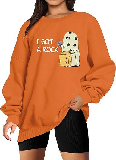 Halloween Sweatshirts Women Oversized Spooky Season Sweatshirt Cute I Got A Rock Graphic Shirt Fa... | Amazon (US)