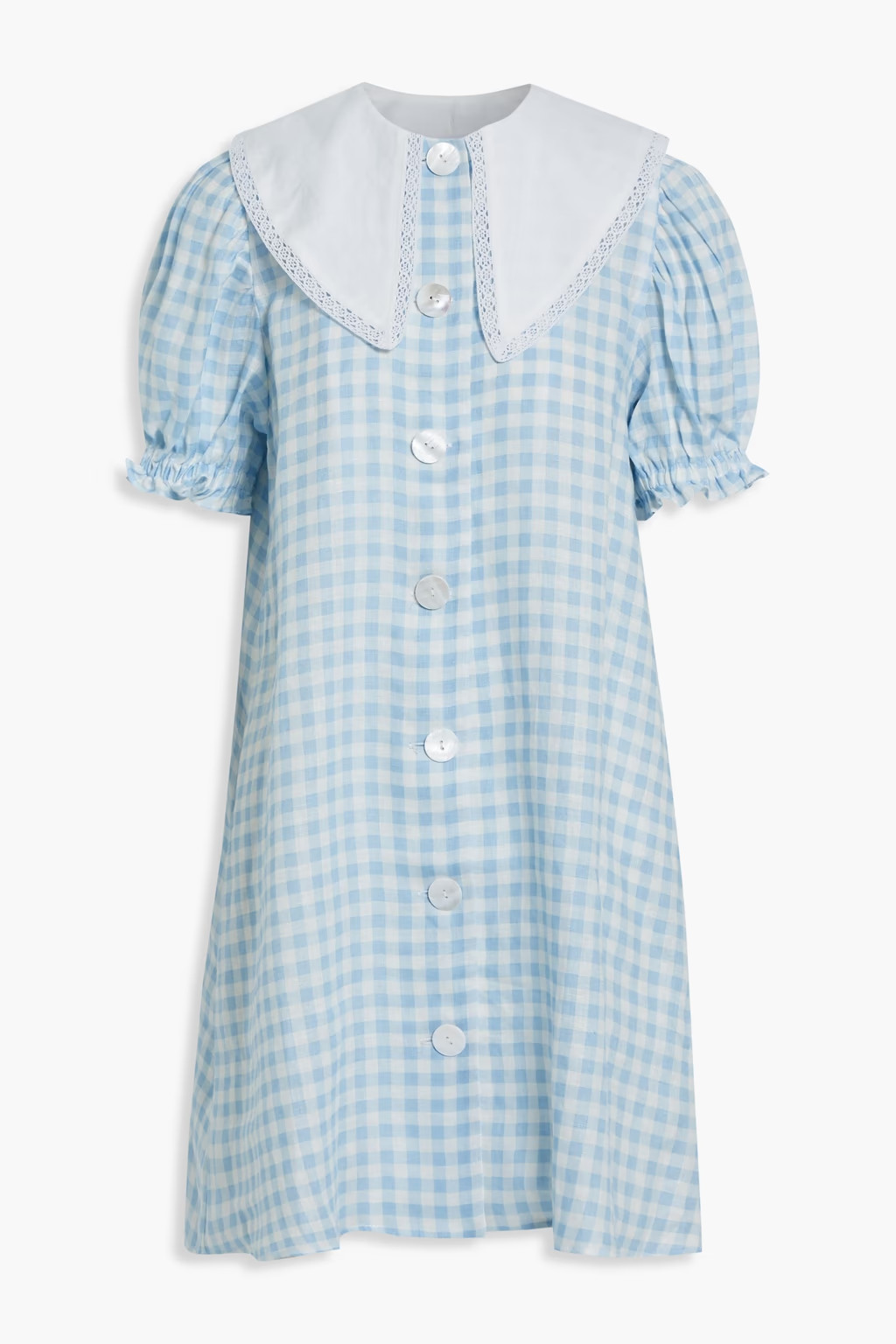 Marie lace-trimmed checked linen mini dress | The Outnet (US and CA)