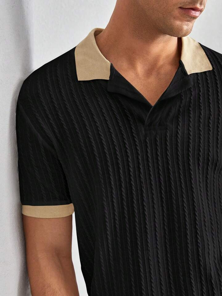 Manfinity Homme Men Contrast Trim Cable Knit Polo Shirt | SHEIN