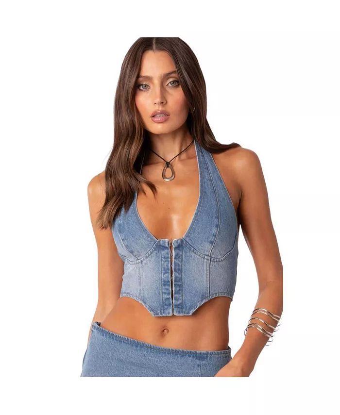 Edikted Women's Katrina Lace Up Denim Corset Top - Macy's | Macys (US)