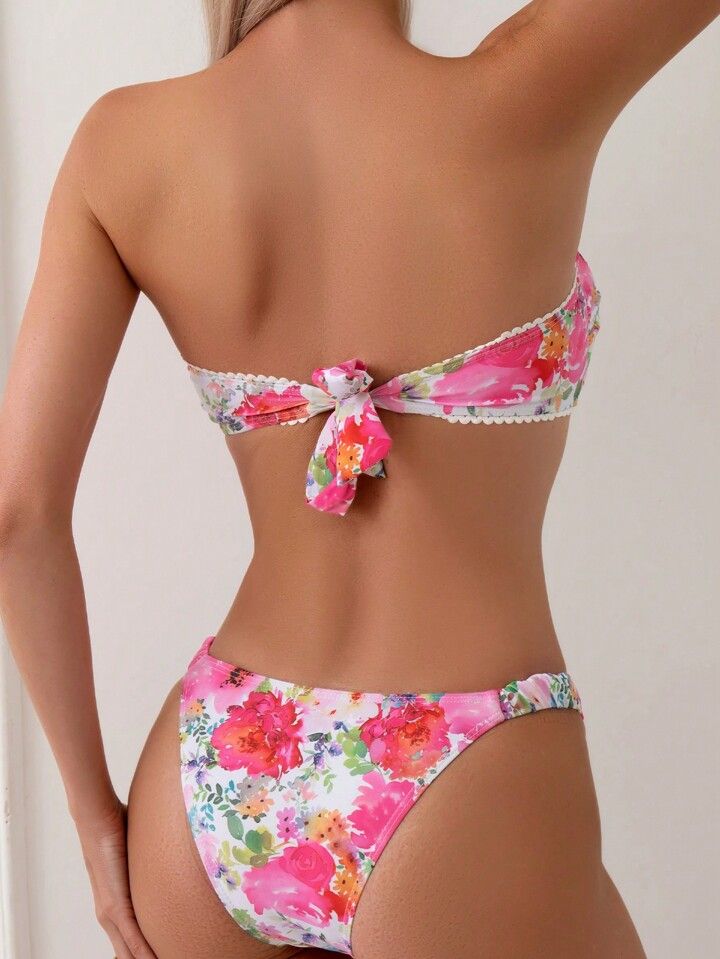 SHEIN Swim Vcay Floral Print Bandeau Bikini Swimsuit | SHEIN