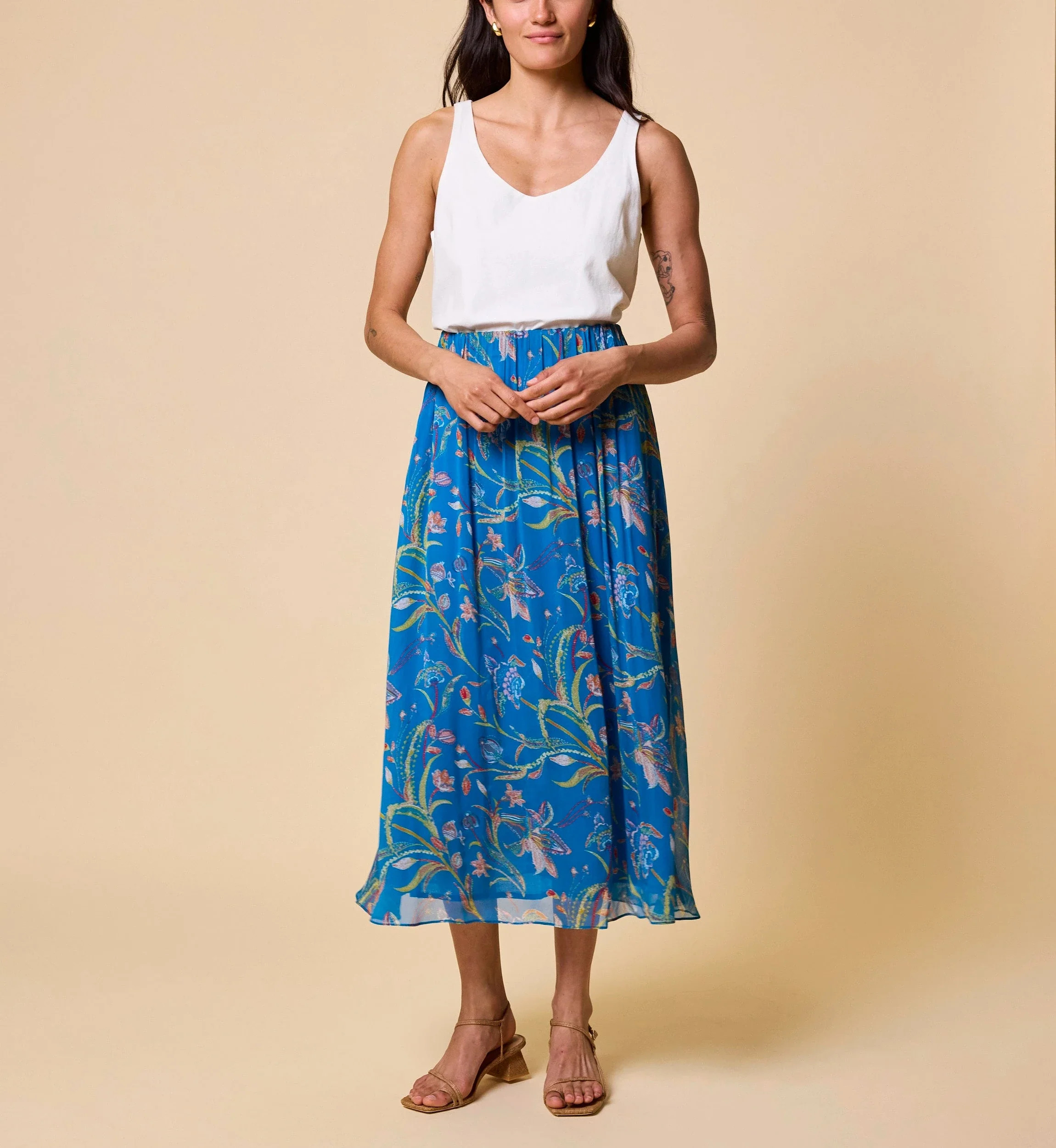 Noa Midi Skirt | Blue Florabella | Cleobella