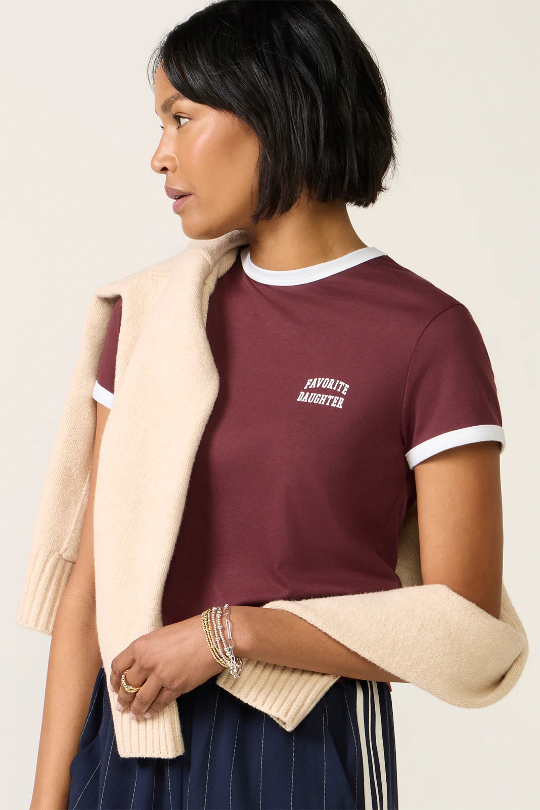 Chest Logo Cropped Ringer Tee | Evereve