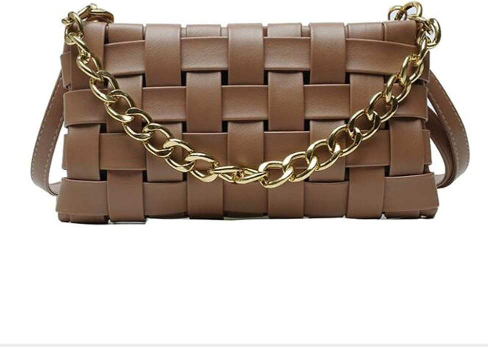 PU Leather Braided Shoulder Bag Weave Purse Handbag Classy Clutch with Chain Handle | Amazon (US)