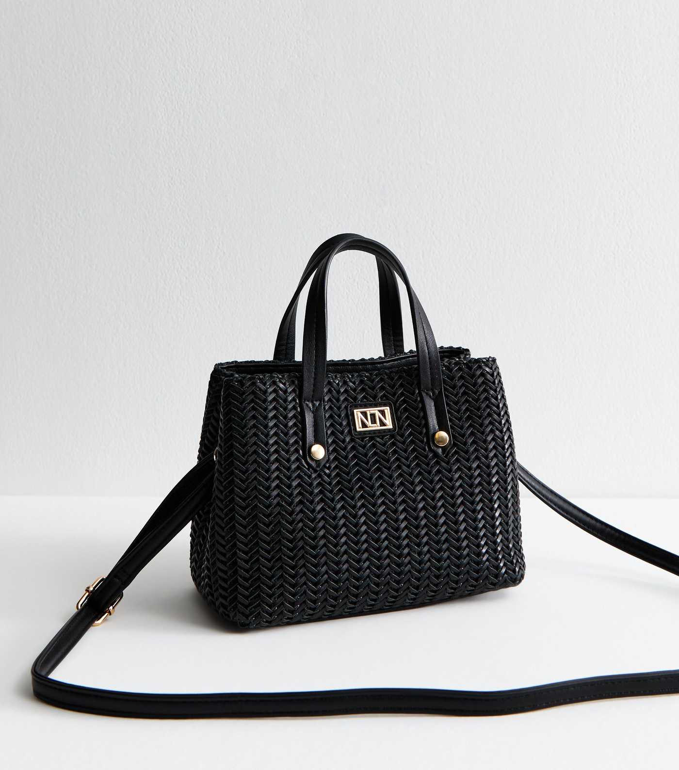 Black Faux Leather Woven Mini Tote Bag | New Look | New Look (UK)