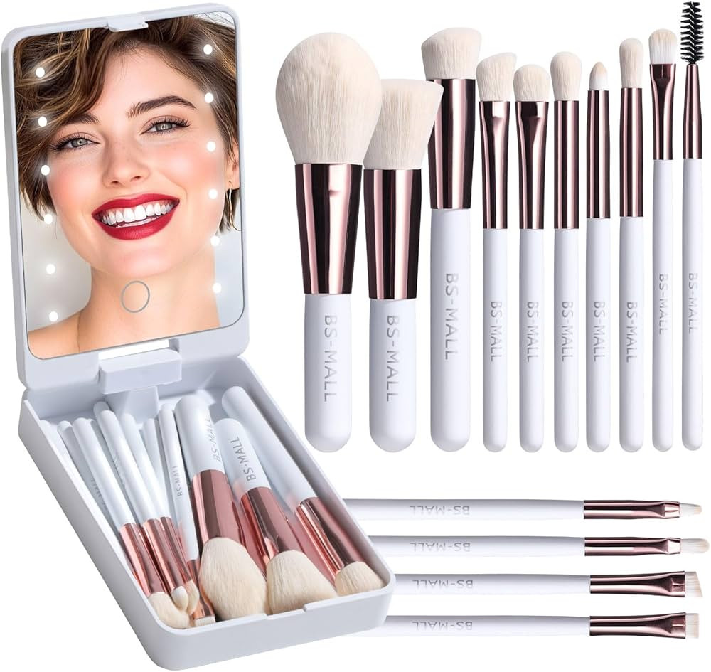 BS-MALL Travel Makeup Brush Set Foundation Powder Concealers Eye Shadows Makeup Set with LED ligh... | Amazon (US)