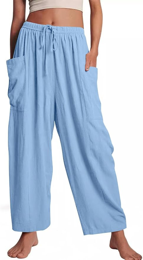 Palazzo Pants for Women Wide Leg Flowy Casual Loose Trousers Drawstring Summer Beach Travel Harem... | Amazon (US)