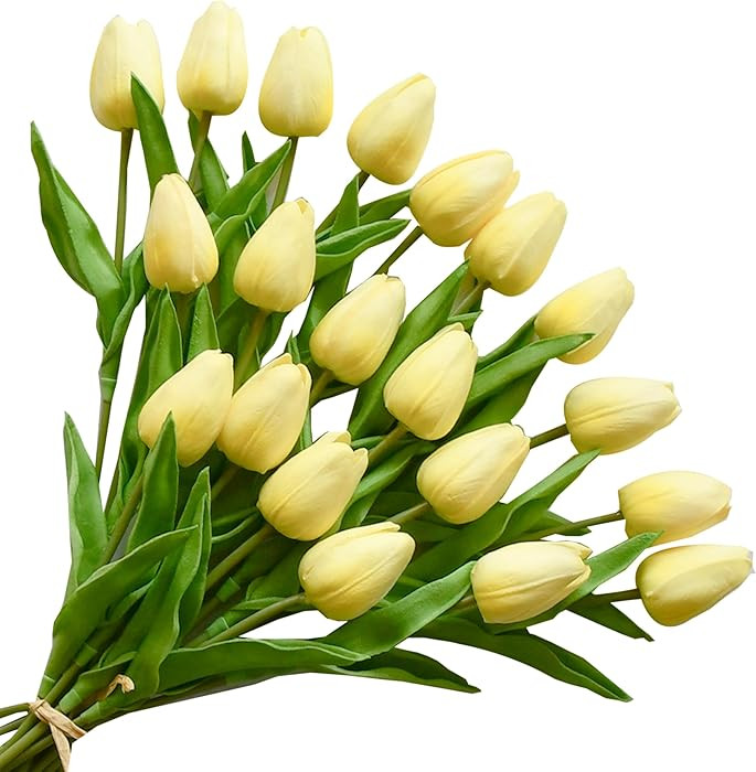 ONLY ART Artificial Light Yellow Tulips 20 Pcs – 13.5 Inch PU Faux Flowers with Bendable Stems ... | Amazon (US)