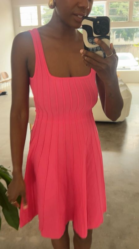 Spring dress! Pink Square neck mini dress, gold drop earrings and white Flo sandals. I’m wearing an xsmall  

#LTKfindsunder50 #LTKstyletip #LTKVideo