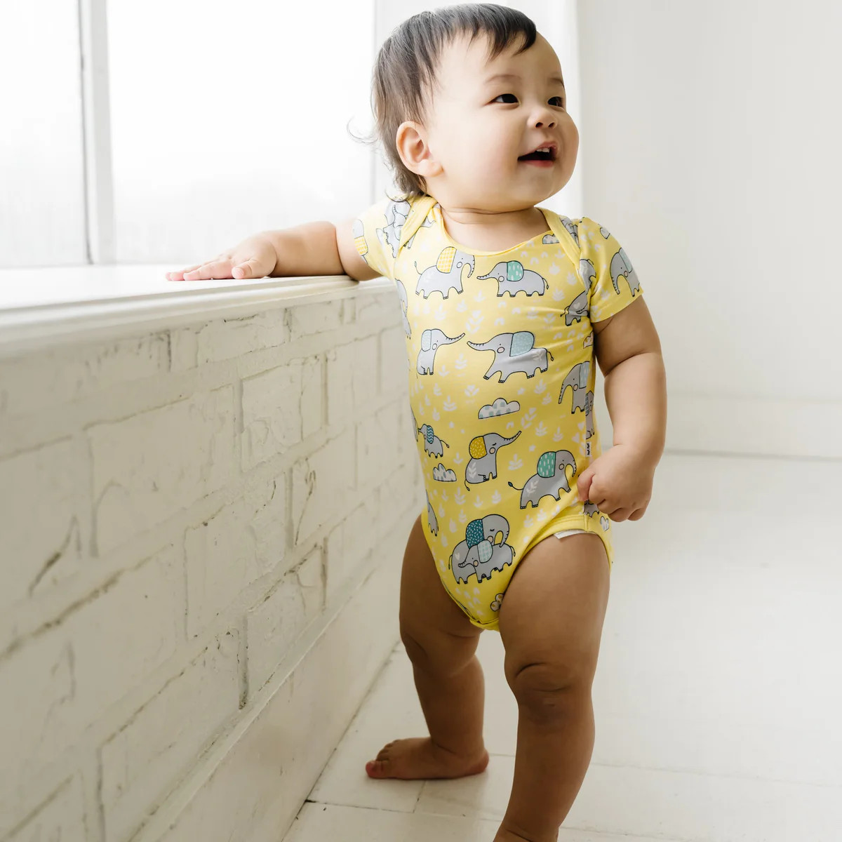 Yellow Elephant Snuggles Short Sleeve Bodysuit | Little Sleepies