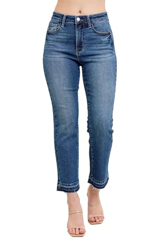 Judy Blue Women's High Waist Vintage Wash Release Hem Kick Flare Jeans Plus Size (US, Numeric, 20, Regular, Regular, Blue) | Amazon (US)