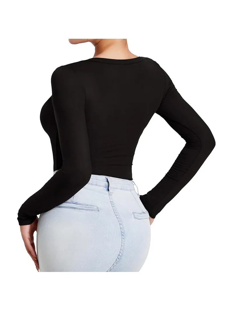 SOMER Body Suit Tummy Control Deep V Neck Long Sleeve Tops Black Bodysuit for Women Clothing | Walmart (US)