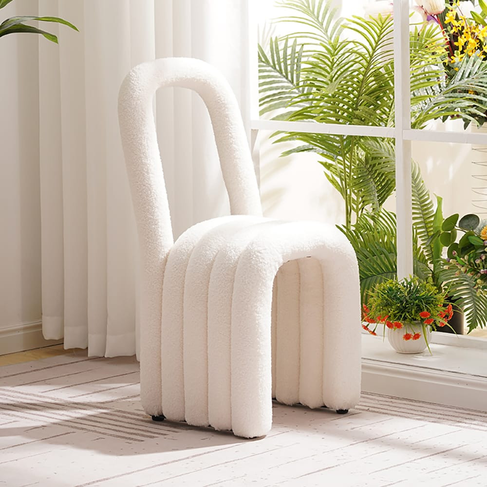 Modern White Boucle Dining Room Chair Side Chair (Set of 2) | Homary