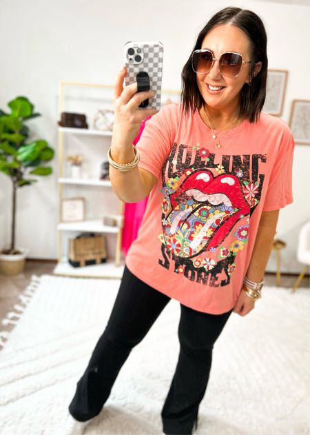 New graphic tees at Walmart!  Love the bright colors on this Rolling Stones tee. Only $9.98!  Wearing a xxl for an oversized fit. XL leggings  

#LTKSeasonal #LTKfindsunder50 #LTKmidsize