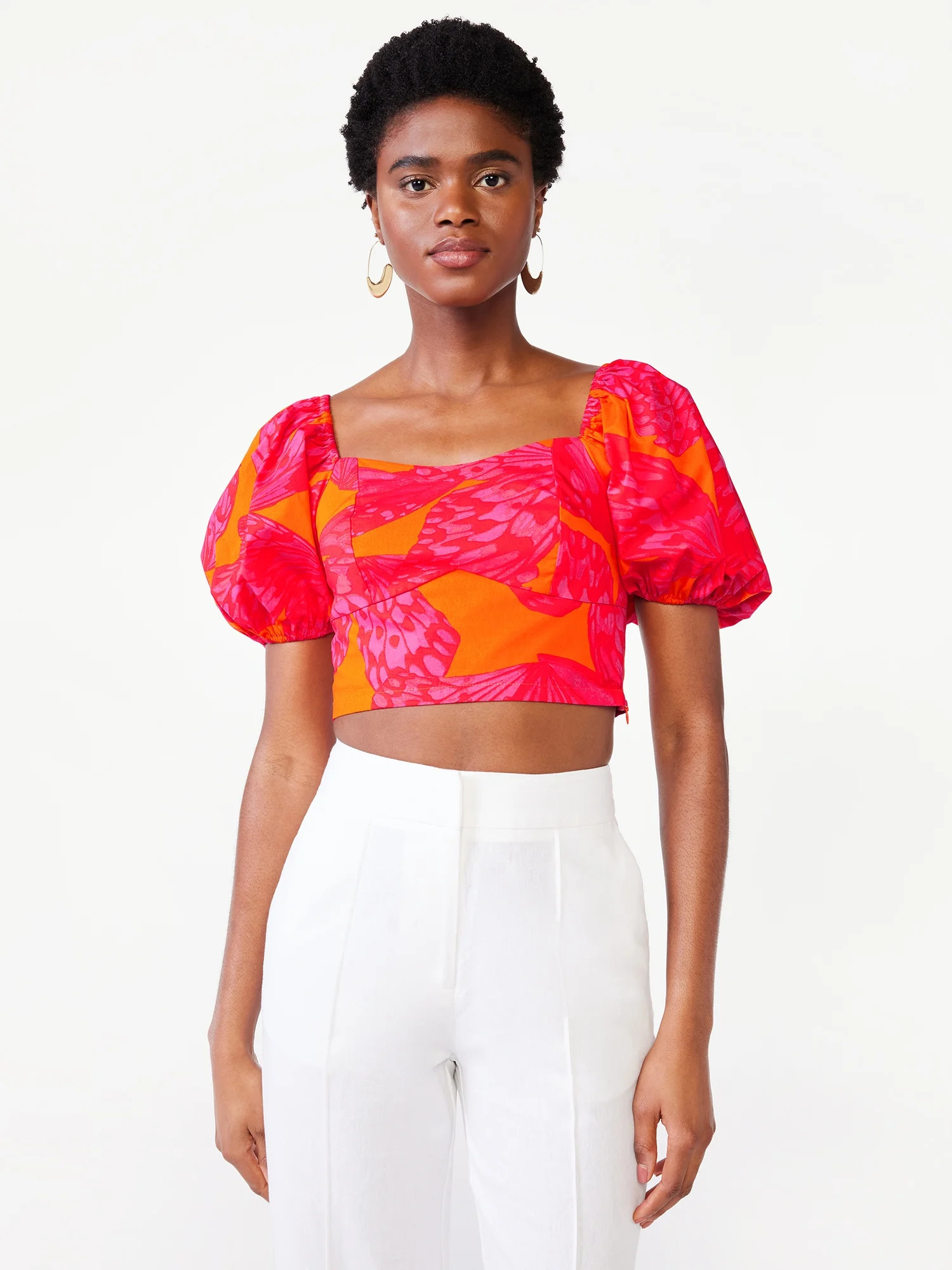 Scoop Women's Puff Sleeve Crop Top | Walmart (US)