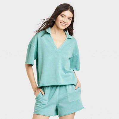 Women's Short Sleeve Collared French Terry Polo T-Shirt - Universal Thread™ | Target