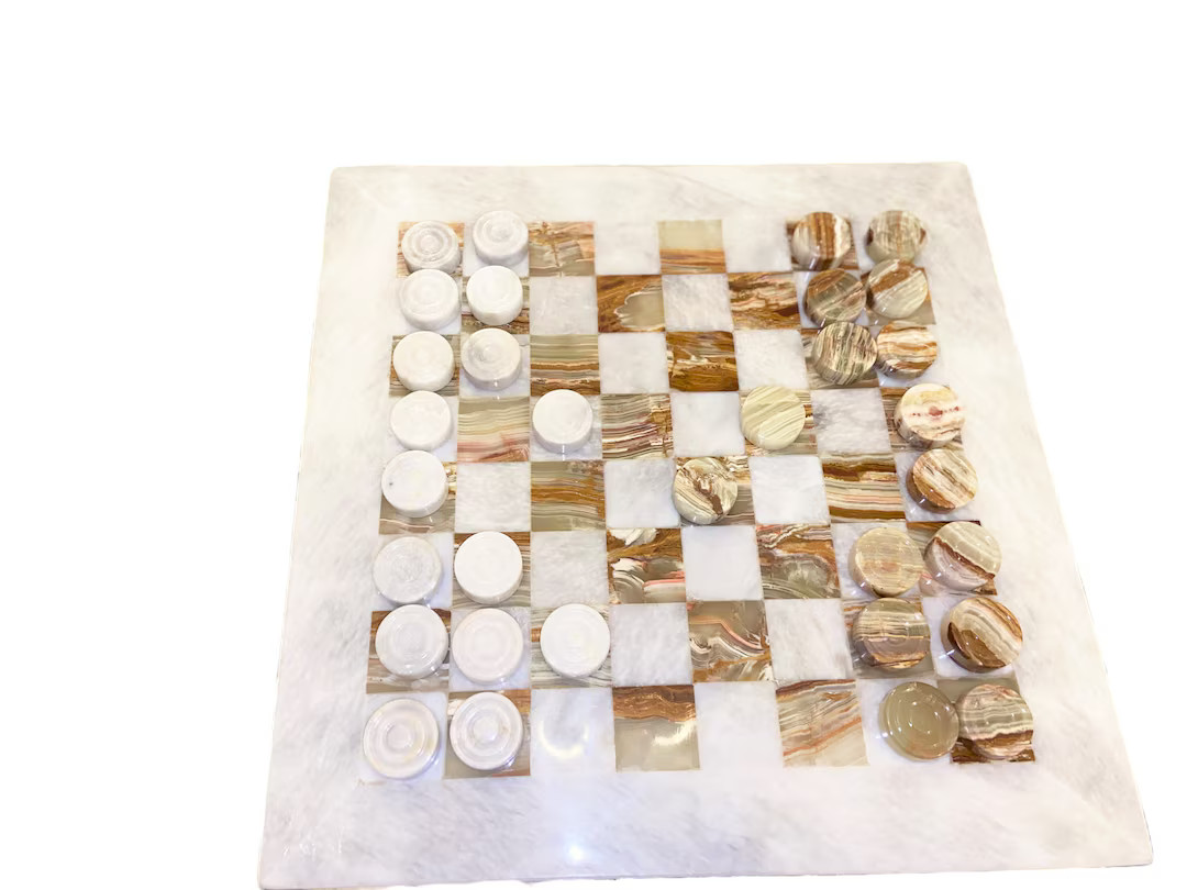 Premium Marble Checkers Board With Marble Pieces Handcrafted Luxury 12 Marble Checkers Set Gifts ... | Etsy (US)