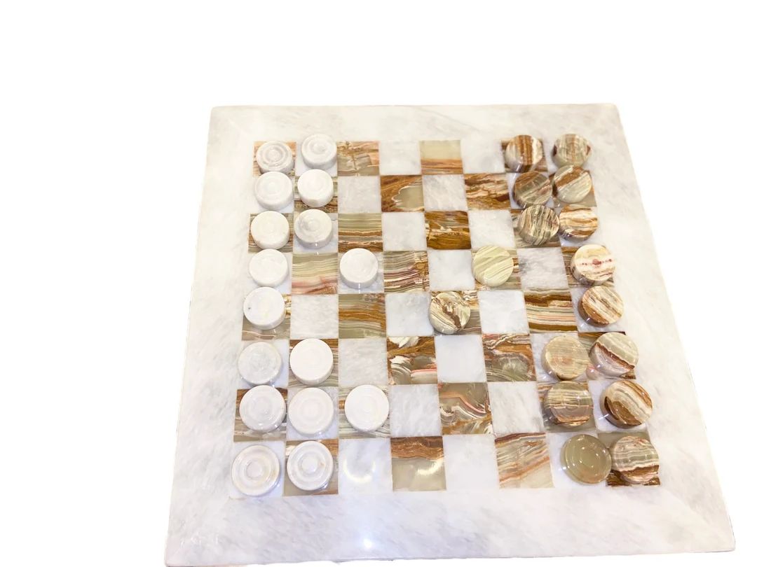 Premium Marble Checkers Board With Marble Pieces Handcrafted Luxury 12 Marble Checkers Set W/ Vel... | Etsy (US)