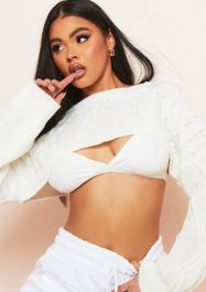 Zoya Cream Extreme Crop Cable Knitted Jumper | Missy Empire | Missy Empire (UK)