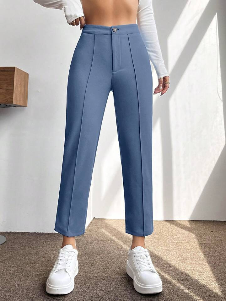SHEIN PETITE Solid Seam Detail Cropped Pants | SHEIN