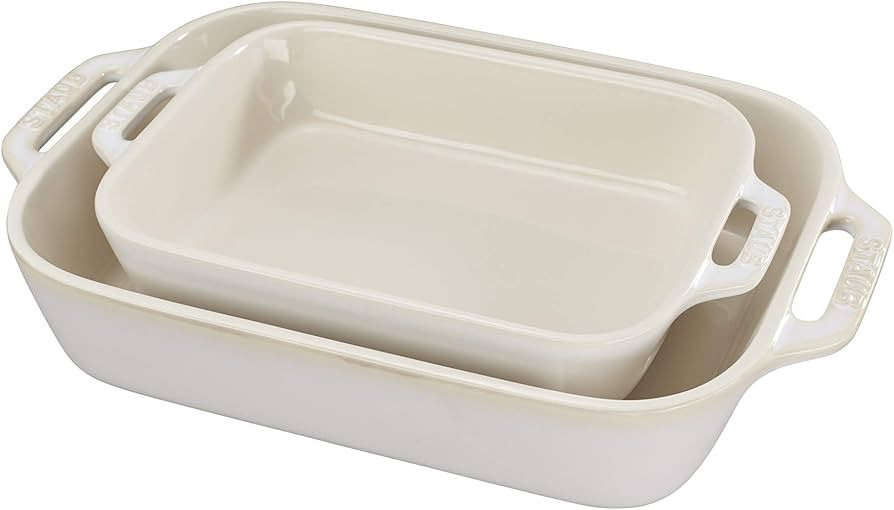 STAUB Ceramics Rectangular Baking Dish Set, 2 pc, Rustic Ivory | Amazon (US)