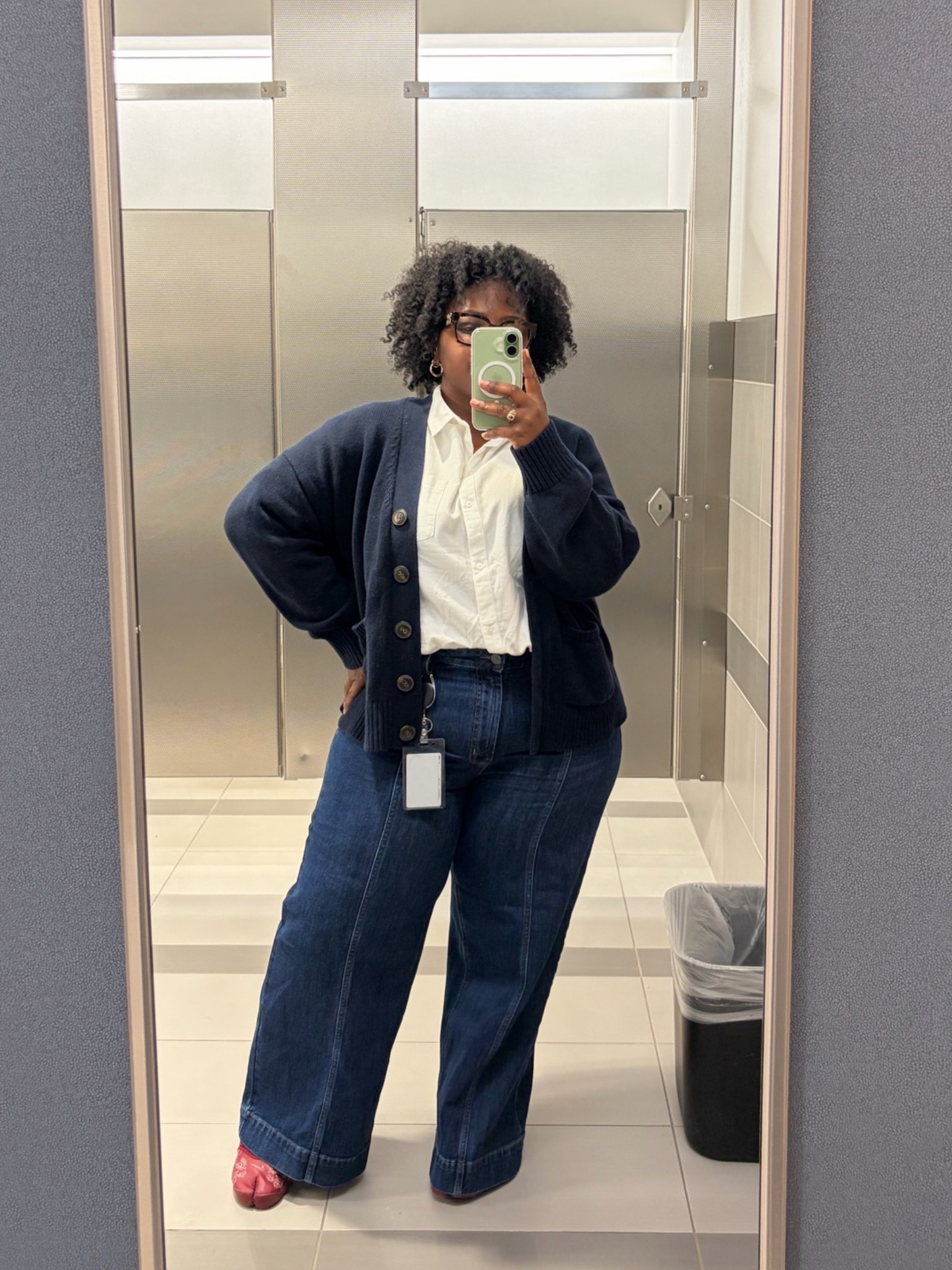 Work style. New jeans from Old Navy. 
Jeans: 16 petite 
Cardigan: XL (oversized) 
Shoes: Nike Rift

#LTKootd #LTKgrwm #LTKWorkwear