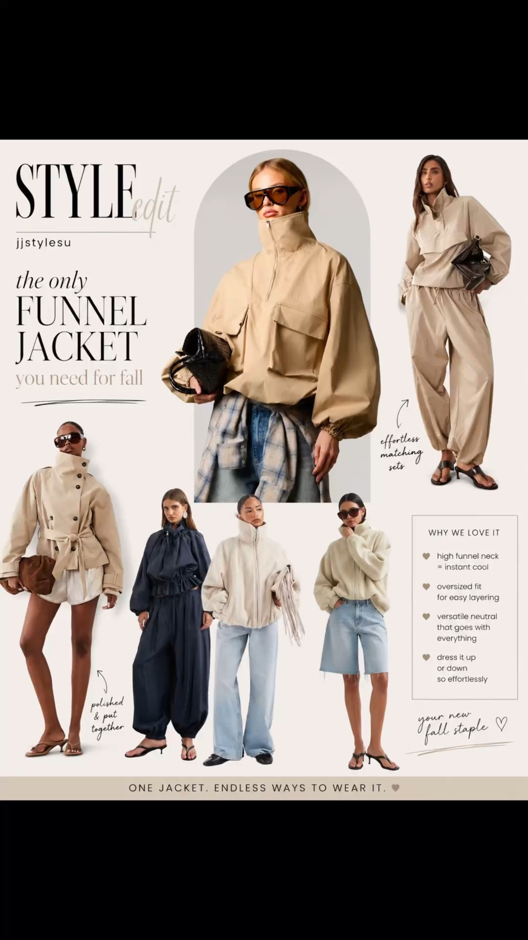 The funnel jacket is officially having a moment. 🤍

If you’re investing in one outerwear trend this fall, make it a funnel-neck jacket. It’s the effortless layer that instantly makes leggings, denim, trousers, and matching sets look elevated.

I’m loving the oversized fit, clean neutral tones, and endless styling possibilities. This is one of those pieces you’ll reach for over and over all season long.

✨ Which look is your favorite✨

#LTKStyle #FallStyle #FallFashion #FunnelJacket #NeutralStyle #MinimalStyle #QuietLuxuryStyle #CapsuleWardrobe #EffortlessStyle #EverydayStyle #WearMoreBuyLess #StyleInspo #FallOutfits #FashionFinds

#LTKSeasonal #LTKOver40 #LTKMidsize #LTKootd