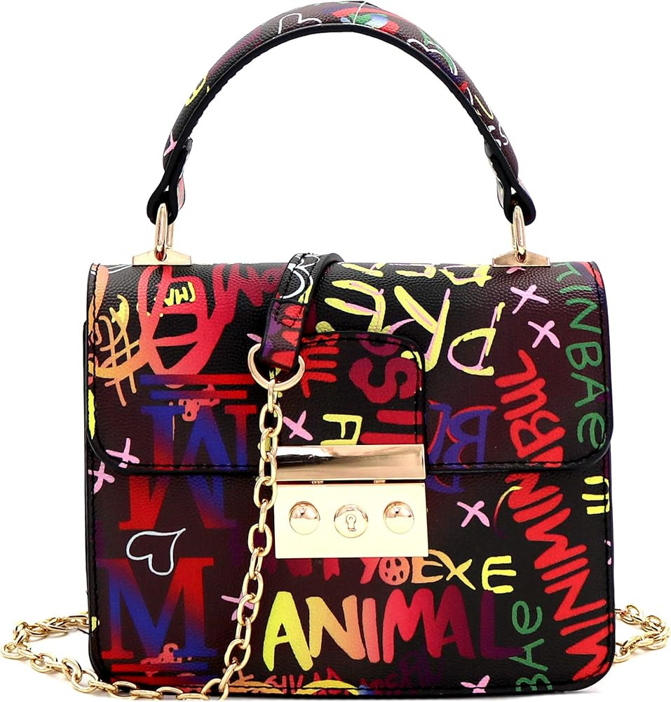 Retro Vintage Neon Multicolor Colorful Graffiti Clutch Tote Purse Crossbody Sling Bag Handbag | Amazon (US)