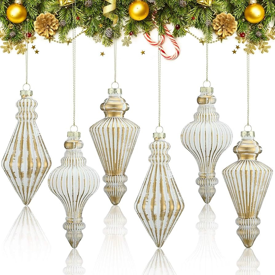 6 Pcs 5.7 inch Mercury Glass Finial Christmas Ornament Rustic Finial Vintage Ornaments Xmas Glass... | Amazon (US)